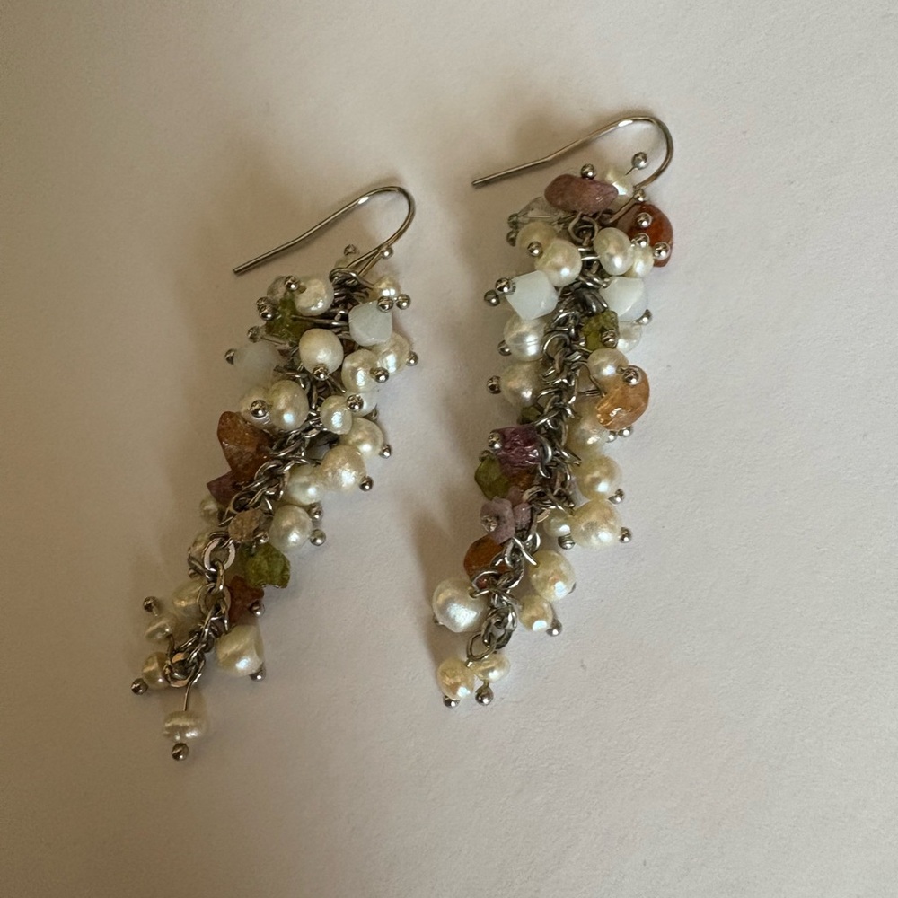 Elegant Pearl and Gemstone Dangle Earrings